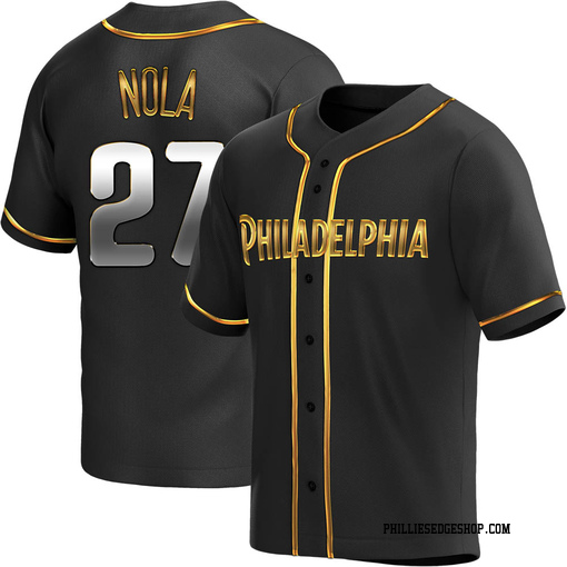 Men's Philadelphia Phillies Aaron Nola Replica Black Golden Alternate Jersey