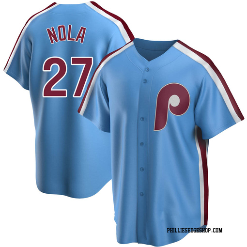 Men's Philadelphia Phillies Aaron Nola Replica Light Blue Road Cooperstown Collection Jersey