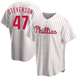 Men's Philadelphia Phillies Cal Stevenson Replica White Home Jersey