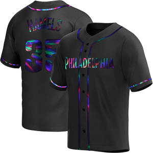 Men's Philadelphia Phillies Cole Hamels Replica Black Holographic Alternate Jersey