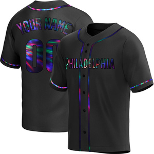 Men's Philadelphia Phillies Custom Replica Black Holographic Alternate Jersey