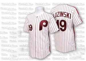 Men's Philadelphia Phillies Greg Luzinski Authentic White /Red Strip Throwback Jersey