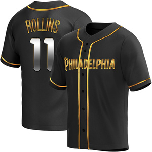 Men's Philadelphia Phillies Jimmy Rollins Replica Black Golden Alternate Jersey