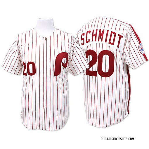 Men's Philadelphia Phillies Mike Schmidt Authentic White /Red Strip Throwback Jersey