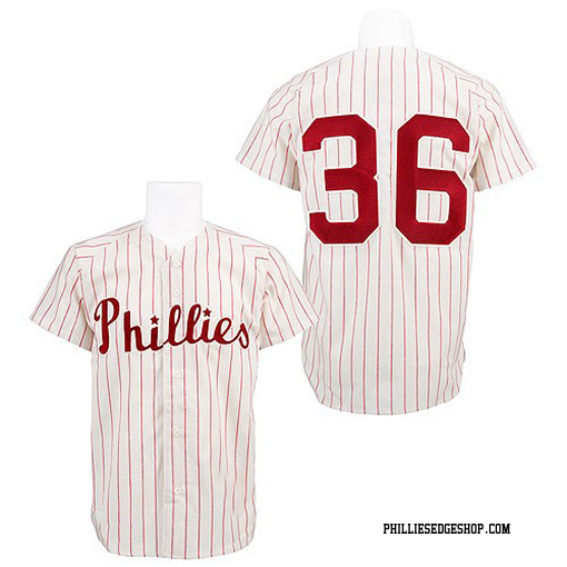 Men's Philadelphia Phillies Robin Roberts Replica White /Red Strip Throwback Jersey