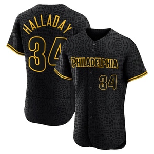 Men's Philadelphia Phillies Roy Halladay Authentic Black Snake Skin City Jersey