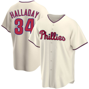 Men's Philadelphia Phillies Roy Halladay Replica Cream Alternate Jersey