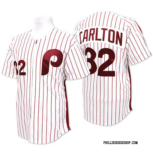 Men's Philadelphia Phillies Steve Carlton Authentic White /Red Strip Throwback Jersey