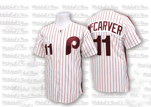 Men's Philadelphia Phillies Tim McCarver Authentic White /Red Strip Throwback Jersey