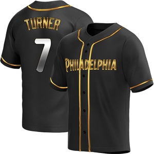 Men's Philadelphia Phillies Trea Turner Replica Black Golden Alternate Jersey