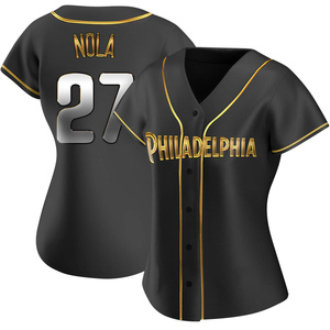 Women's Philadelphia Phillies Aaron Nola Replica Black Golden Alternate Jersey