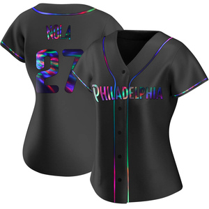 Women's Philadelphia Phillies Aaron Nola Replica Black Holographic Alternate Jersey