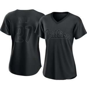 Women's Philadelphia Phillies Aaron Nola Replica Black Pitch Fashion Jersey