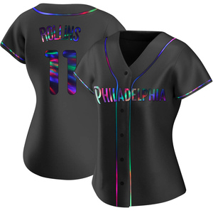 Women's Philadelphia Phillies Jimmy Rollins Replica Black Holographic Alternate Jersey