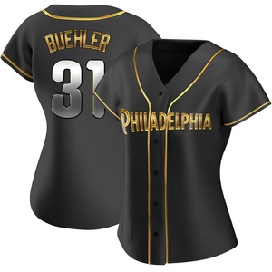 Women's Philadelphia Phillies Walker Buehler Replica Black Golden Alternate Jersey